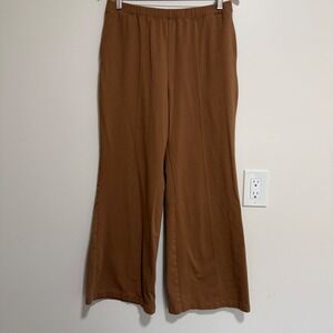 Uniqlo Wide Leg Elastic Waist Pants Womens Large Brown Casual Stitched Crease